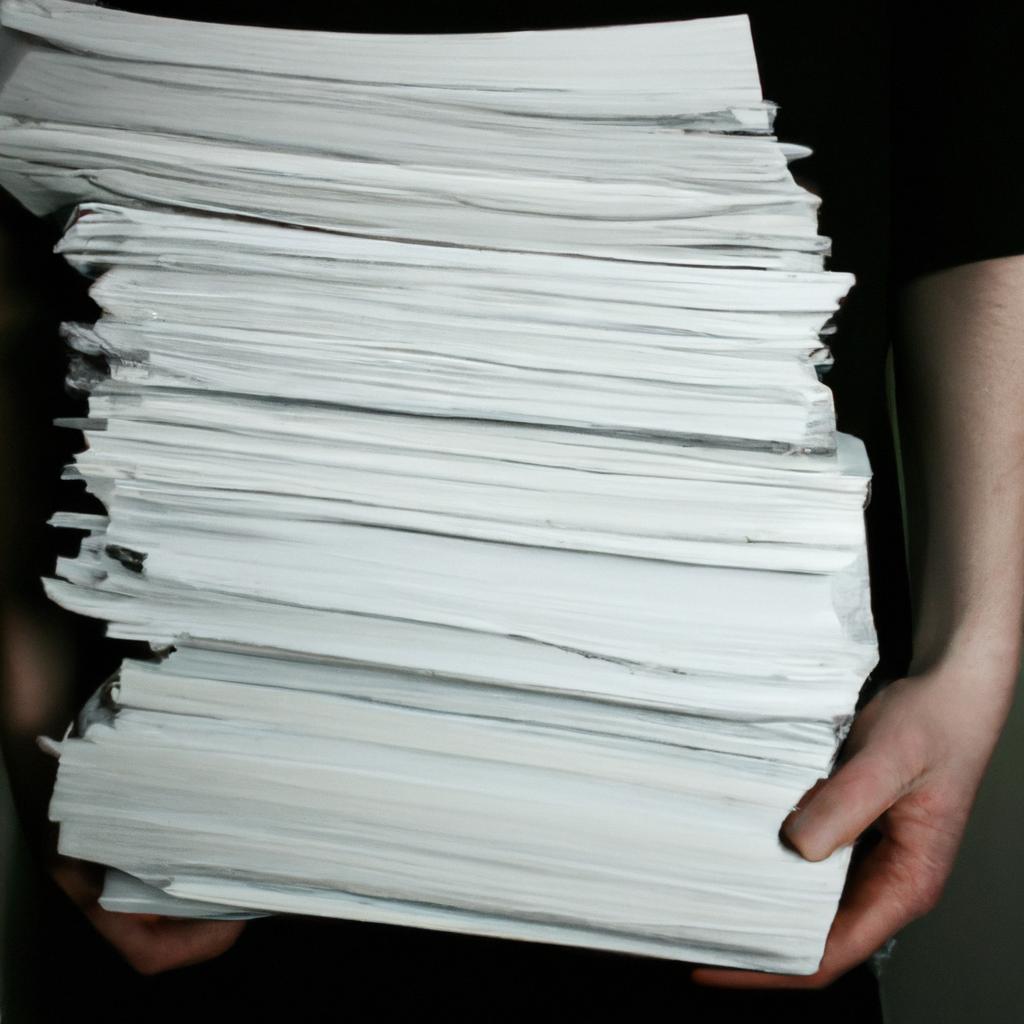 Person holding a stack of papers